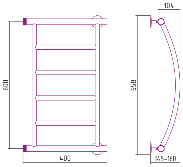 Водяной полотенцесушитель СТИЛЬЕ ПС Минор 0602 600х400 (4) Г