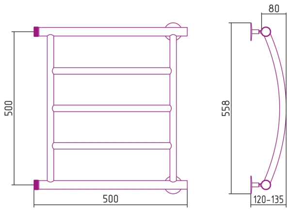 Водяной полотенцесушитель СТИЛЬЕ ПС Минор 0602 500х500 (3) Г