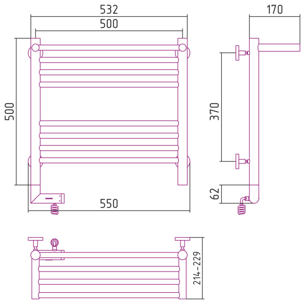 Электрический полотенцесушитель Сунержа Богема с полкой 2.0 500х500 (00-5206-5050)