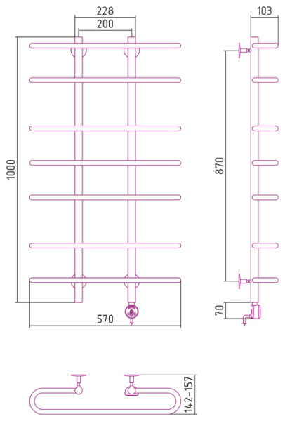 Электрический полотенцесушитель СТИЛЬЕ ЭПС Формат 15 ТП 1000х600 (2+3+2) С18