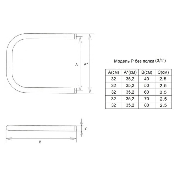 Водяной полотенцесушитель Двин P без полочки (3/4) 32/40