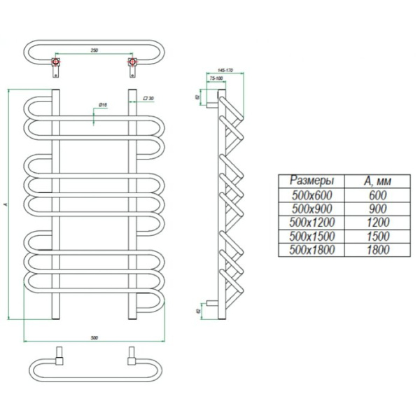 Электрический полотенцесушитель Grota Rivolo 500x1800 El