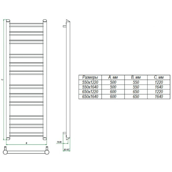 Водяной полотенцесушитель Grota Grande 550x1200
