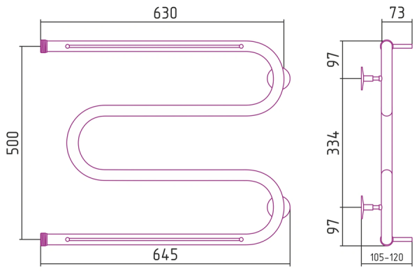 Водяной полотенцесушитель СТИЛЬЕ ПС М-обр. 2П 500х650 резьба-сгон 1