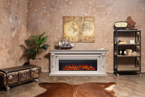 Линейный электрокамин Royal Flame Dallas 60 (cлоновая кость с патиной) с очагом Vision 60 LOG LED