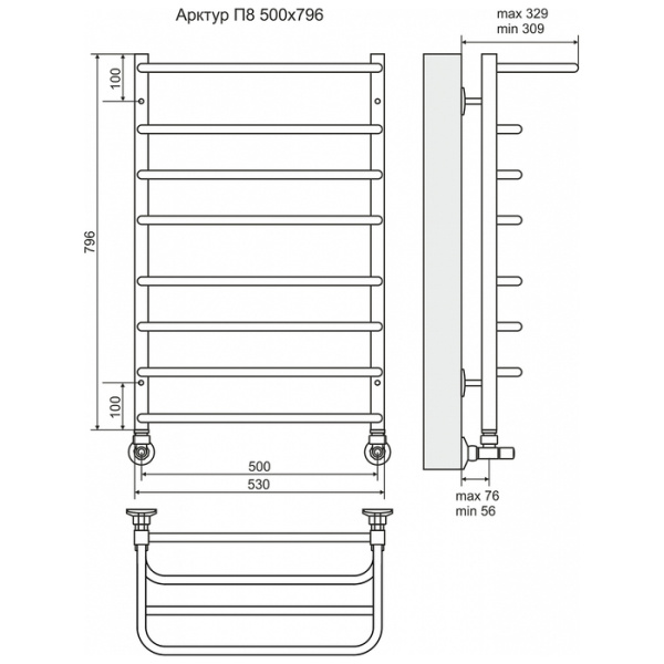 Водяной полотенцесушитель Terminus Арктур П8 500х800