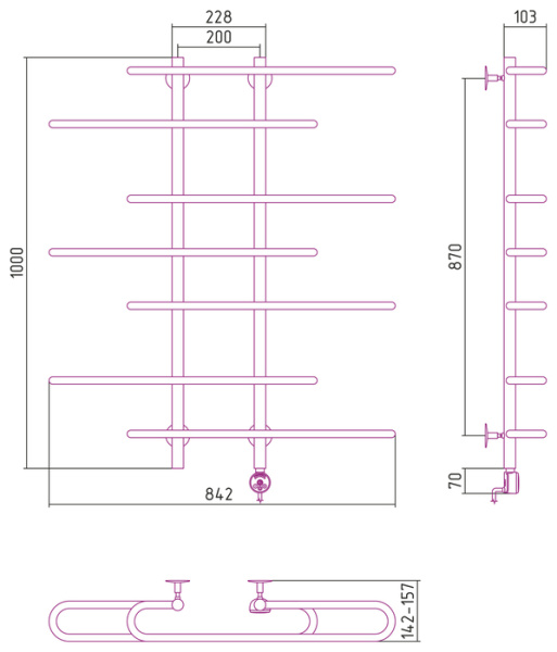 Электрический полотенцесушитель СТИЛЬЕ ЭПС Формат 15 ТП 1000х900 (2+3+2) С18