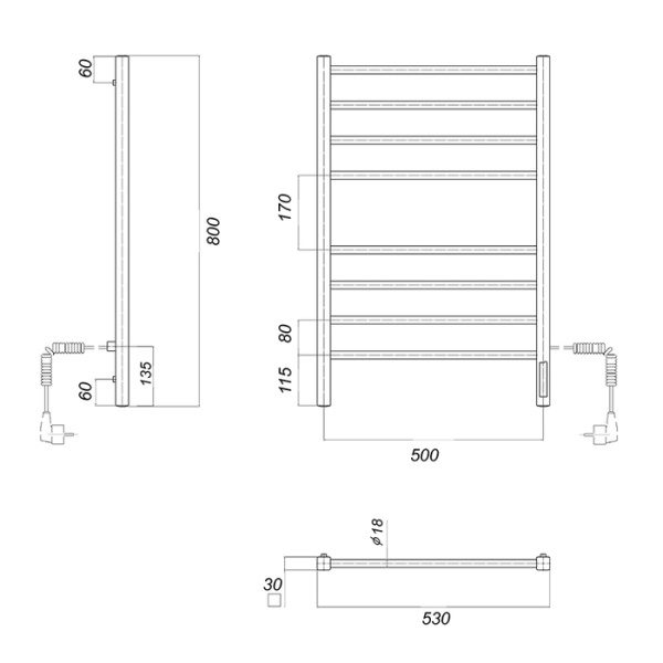 Электрический полотенцесушитель Domoterm DMT Куба П8 500x800 ЧРН EK R