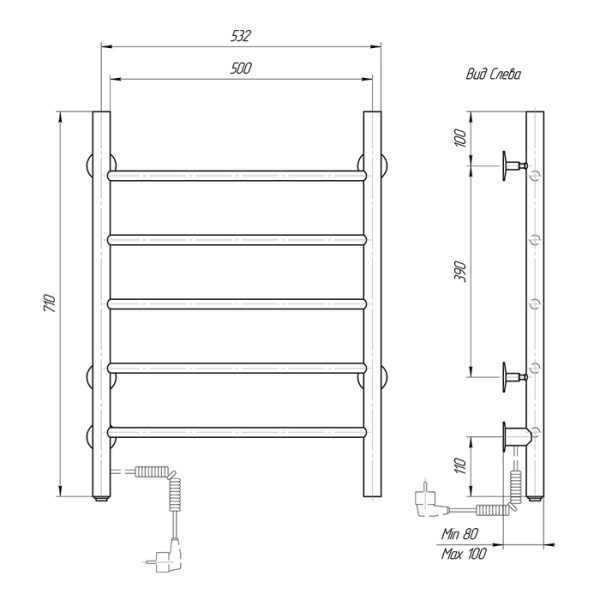 Электрический полотенцесушитель Domoterm DMT 109-5 50x71 ЧРН EK L