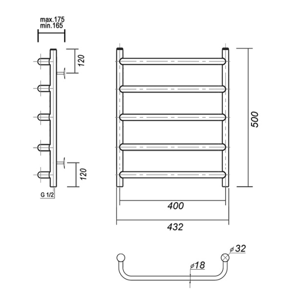 Водяной полотенцесушитель Domoterm Стефано П5 400*500