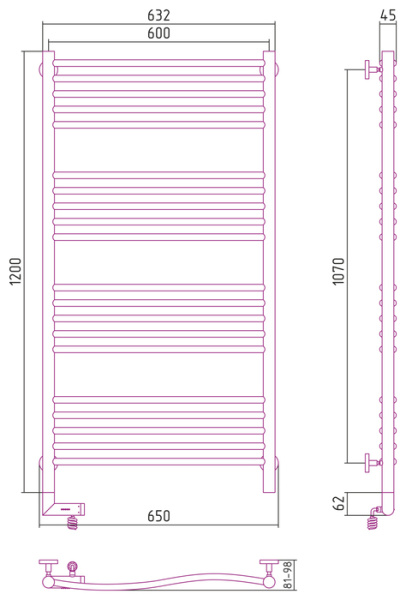 Электрический полотенцесушитель Сунержа РЭБ "ФЛЮИД 2.0" 1200х600 / МЭМ левый (00-5220-1260)
