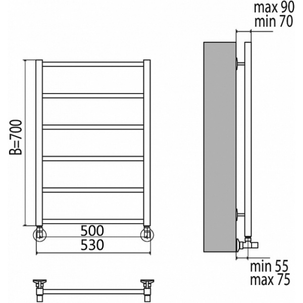Водяной полотенцесушитель Terminus Контур П6 500*700