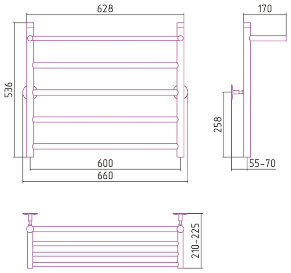 Водяной полотенцесушитель СТИЛЬЕ ПС Универсал-54 600х600 (Полка + 4) П 21
