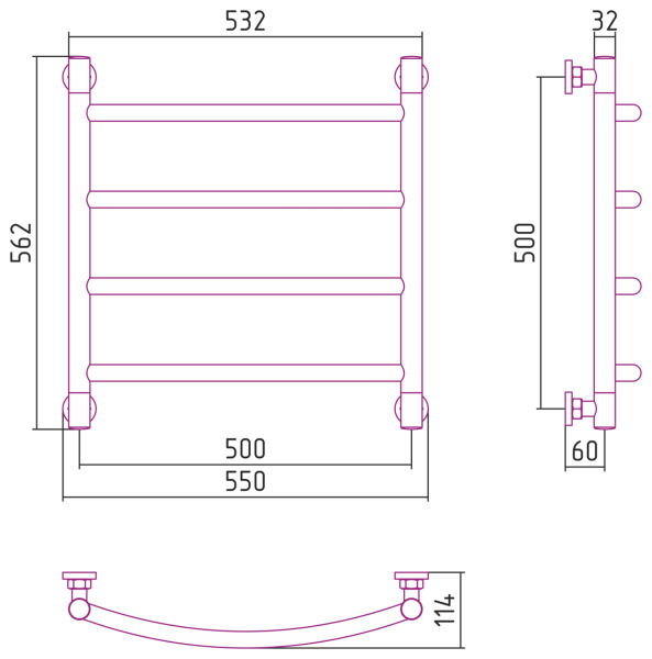 Водяной полотенцесушитель Сунержа Галант+ 500х500 (00-0200-5050)