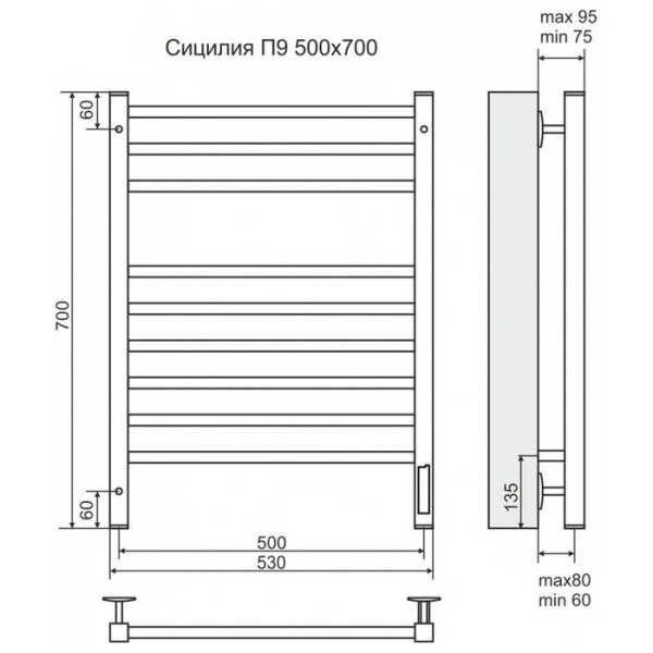 Электрический полотенцесушитель Terminus Сицилия П9 500х700 электро