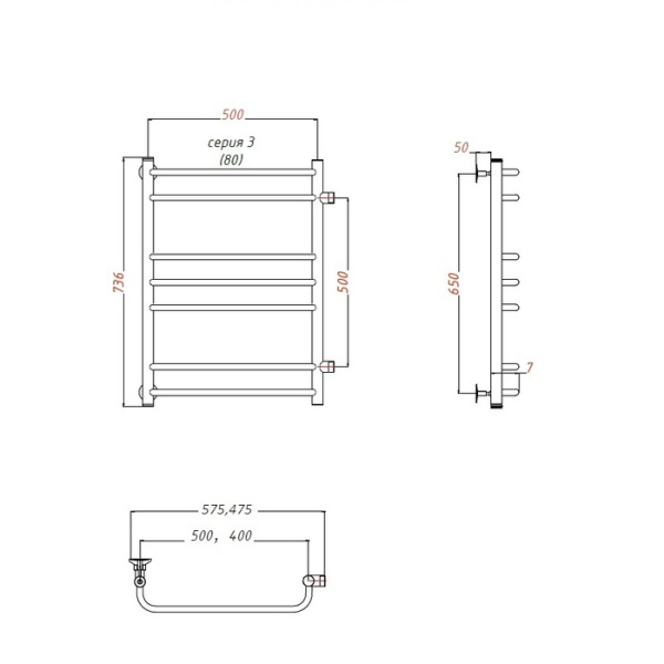 Водяной полотенцесушитель Тругор Идеал ПМ 3 50х80х50 (ЛЦ5)