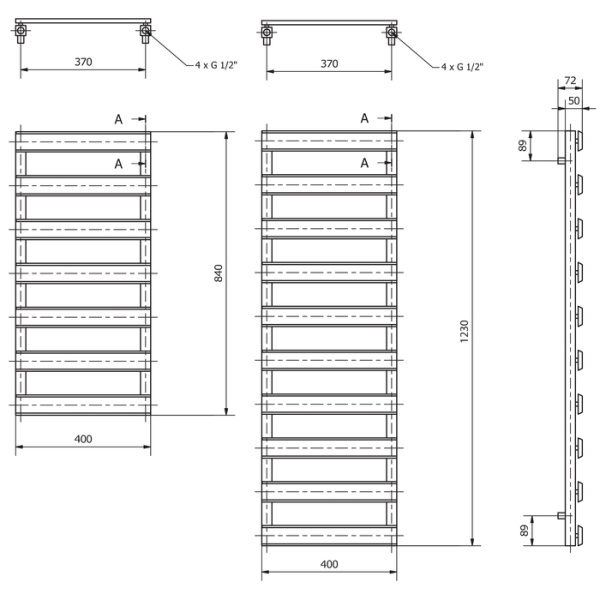 Электрический полотенцесушитель LUXRAD SCALA NEW 1230/500 (4 STYCZEN)
