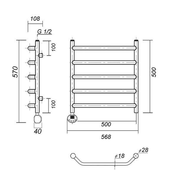 Электрический полотенцесушитель Domoterm Лаура П5 500*500 АБР EL