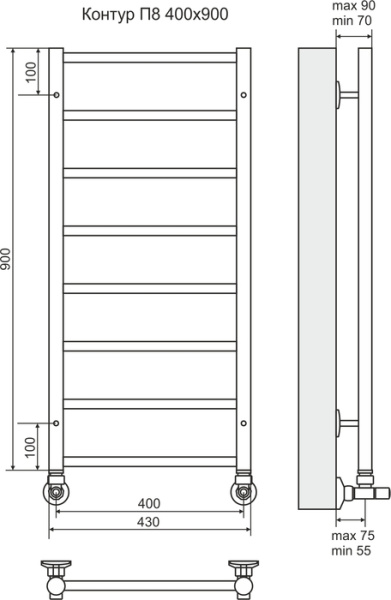 Водяной полотенцесушитель Terminus Контур с полкой П8 400х900
