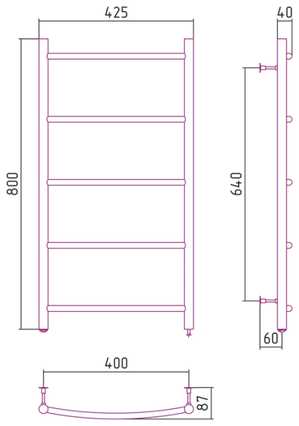 Электрический полотенцесушитель СТИЛЬЕ ЭПС Формат 40 П 800х400 (5) Г16