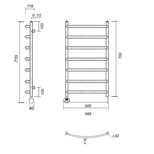 Электрический полотенцесушитель Domoterm Калипсо П7 500x700 ЧРН EL