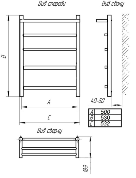 Водяной полотенцесушитель Тера РЕБРО с полкой ПСБ-49-06 500х600
