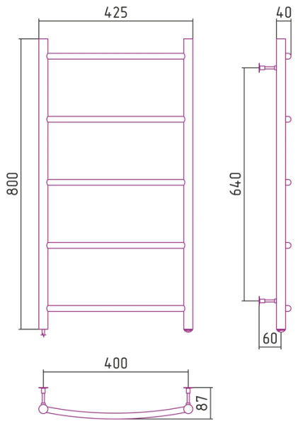 Электрический полотенцесушитель СТИЛЬЕ ЭПС Формат 40 Л 800х400 (5) Г16