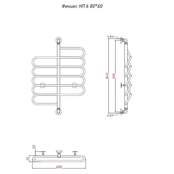 Водяной полотенцесушитель Тругор Феникс НП 6 80х60 (ФЛ3)