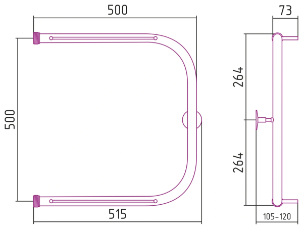 Водяной полотенцесушитель СТИЛЬЕ ПС П-обр. 2П 500х500 резьба-сгон 1