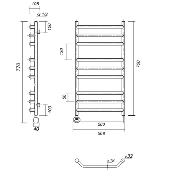 Электрический полотенцесушитель Domoterm Лаура П9 500*700 EL
