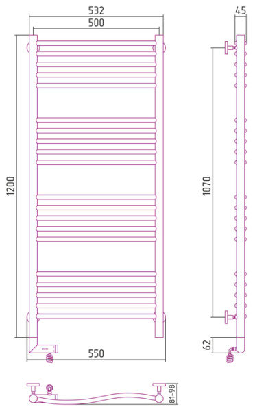 Электрический полотенцесушитель Сунержа РЭБ "ФЛЮИД 2.0" 1200х500 / МЭМ правый (00-5221-1250)