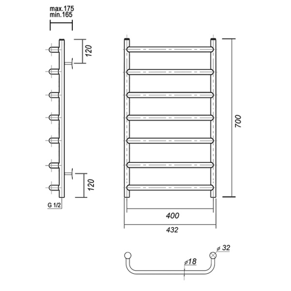 Водяной полотенцесушитель Domoterm Стефано П7 400*700