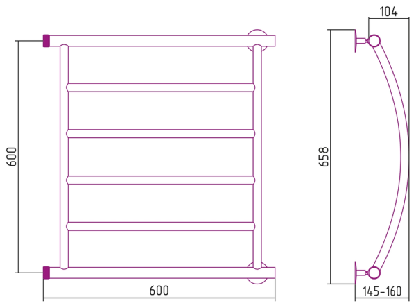 Водяной полотенцесушитель СТИЛЬЕ ПС Минор 0602 600х600 (4) Г
