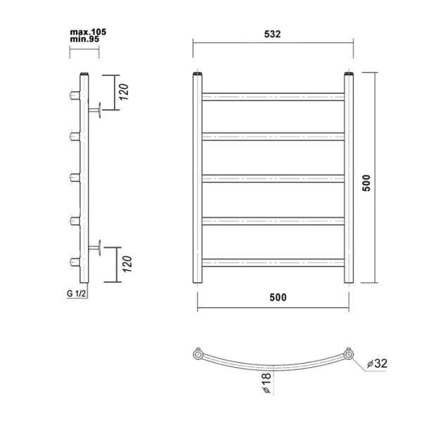Водяной полотенцесушитель Domoterm Калипсо П5 500*500