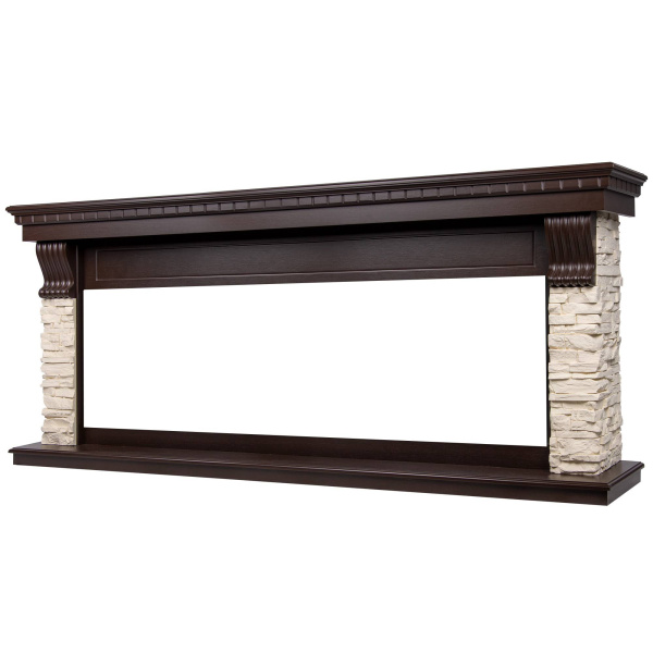 Линейный портал Firelight Michigan 60, камень молочный, шпон темный дуб