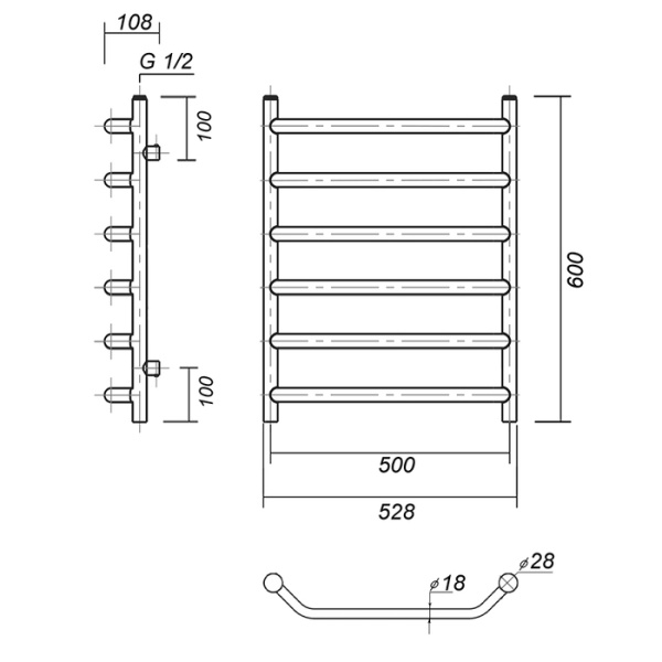 Водяной полотенцесушитель Domoterm Лаура П6 500*600 АБР