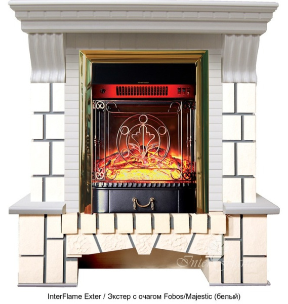 Каменный камин (портал+очаг) InterFlame Exter / Экстер с очагом Fobos/Majestic