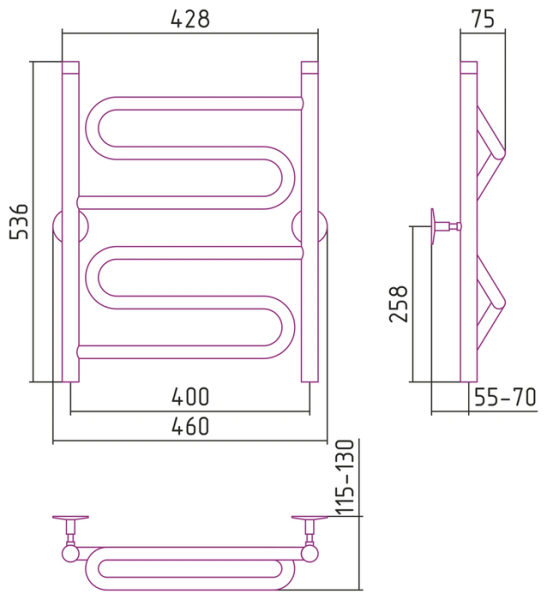 Водяной полотенцесушитель СТИЛЬЕ ПС Универсал-51 600х400 (2) Z 21
