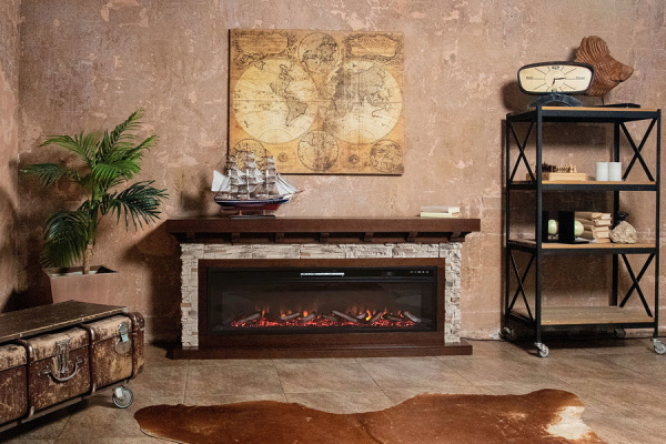 Линейный электрокамин Royal Flame Chalet 60 (темный дуб) с очагом Vision 60 LOG LED