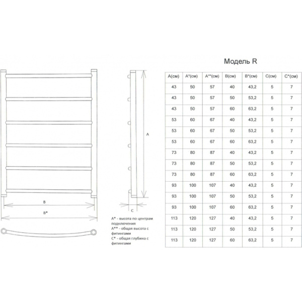 Водяной полотенцесушитель Двин R (1" - 1/2) 50/40