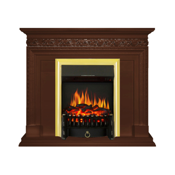 Электрокамин с классическим очагом 2D Royal Flame Valletta Темный дуб с очагом Fobos FX Black/Brass