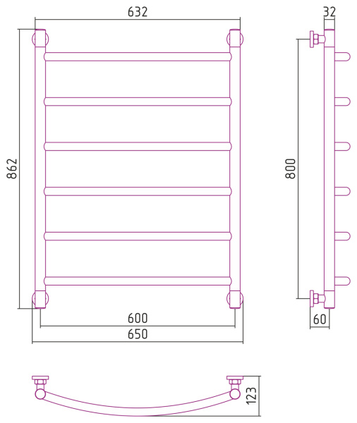 Водяной полотенцесушитель Сунержа Галант+ 800х600 (00-0200-8060)