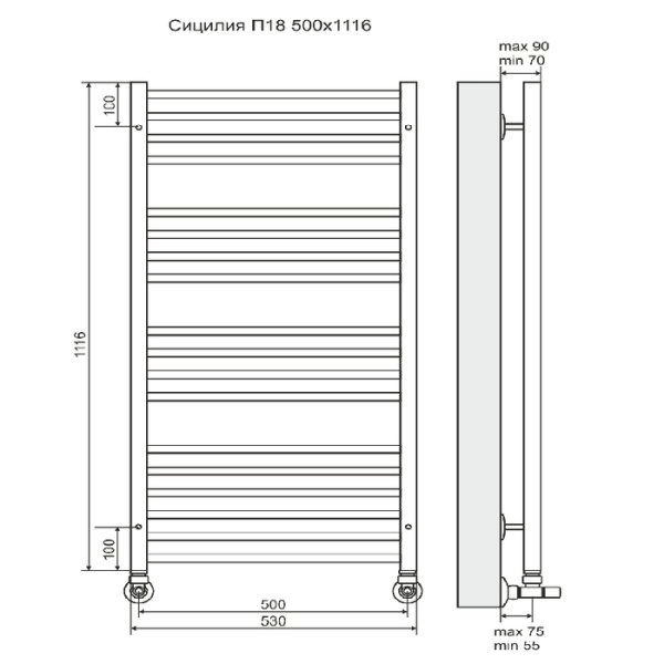 Водяной полотенцесушитель Terminus Сицилия П18 500х1200