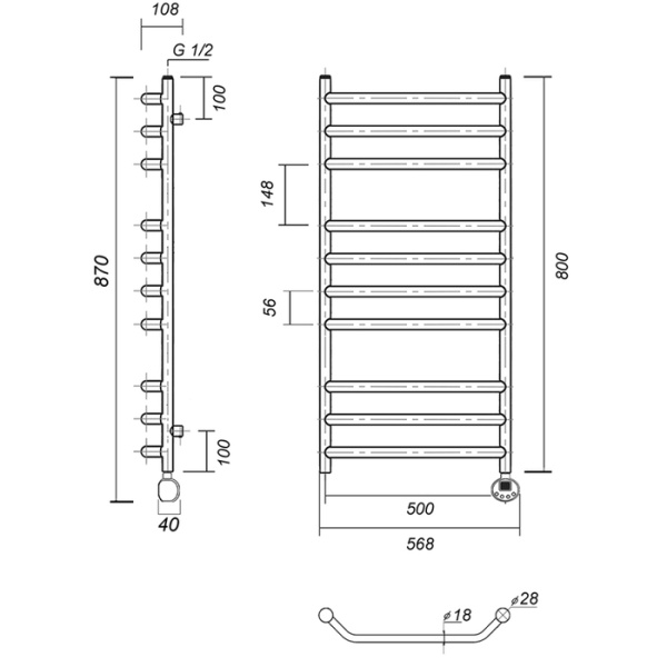 Электрический полотенцесушитель Domoterm Лаура П10 500*800 АБР ER