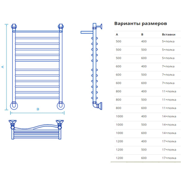 Электрический полотенцесушитель Маргроид Волна премиум с полкой el 100*60