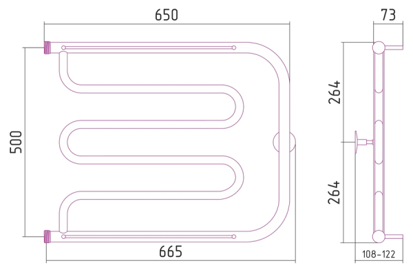 Водяной полотенцесушитель СТИЛЬЕ ПС ТАНДЕМ 2П 500х650 резьба-сгон 1