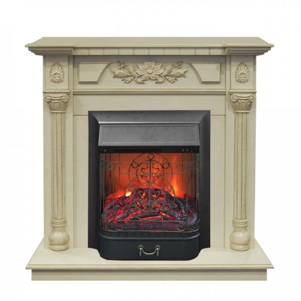 Электрокамин с классическим очагом 2D Real-Flame Dacota STD/EUG WT с очагами Fobos s Lux BL/BR, Majestic s Lux BL/BR