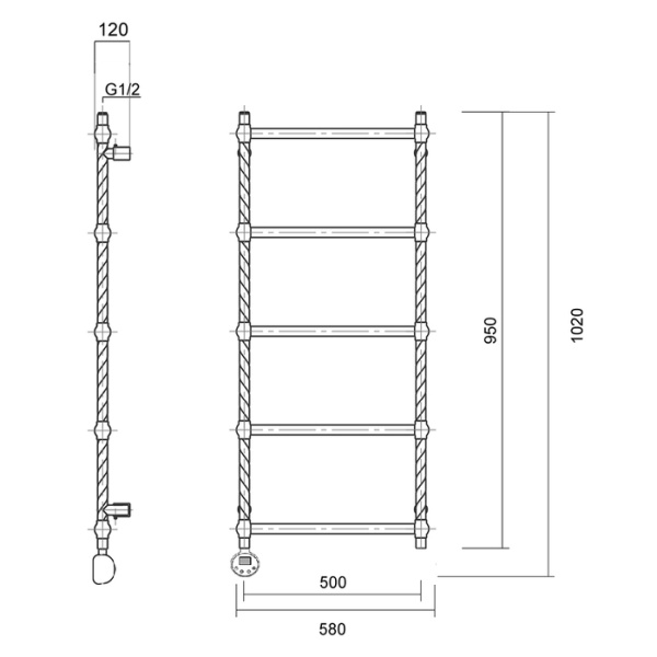 Электрический полотенцесушитель Domoterm Винтаж П5 500х950 АБР EL