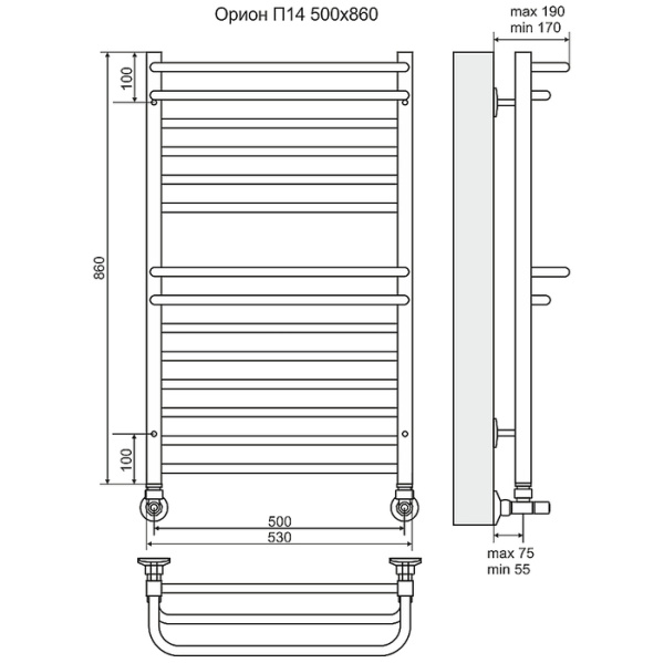 Водяной полотенцесушитель Terminus Орион П14 500*860