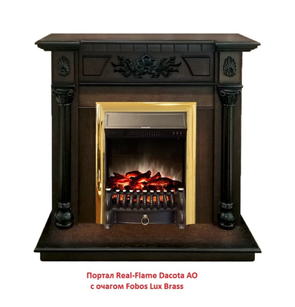 Электрокамин с классическим очагом 2D Real-Flame Dacota STD/EUG AO с очагами Fobos s Lux BL/BR, Majestic s Lux BL/BR